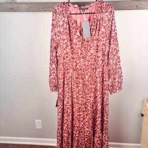 Laurel Grey Ruffle Neck Floral Print‎ Maxi Dress Rust Multi Size L NEW WITH TAGS